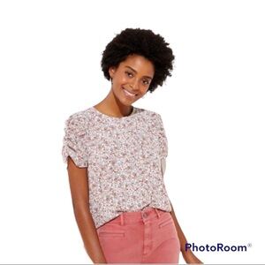 Loft Floral Print Cinch Sleeve Floral Top size Small